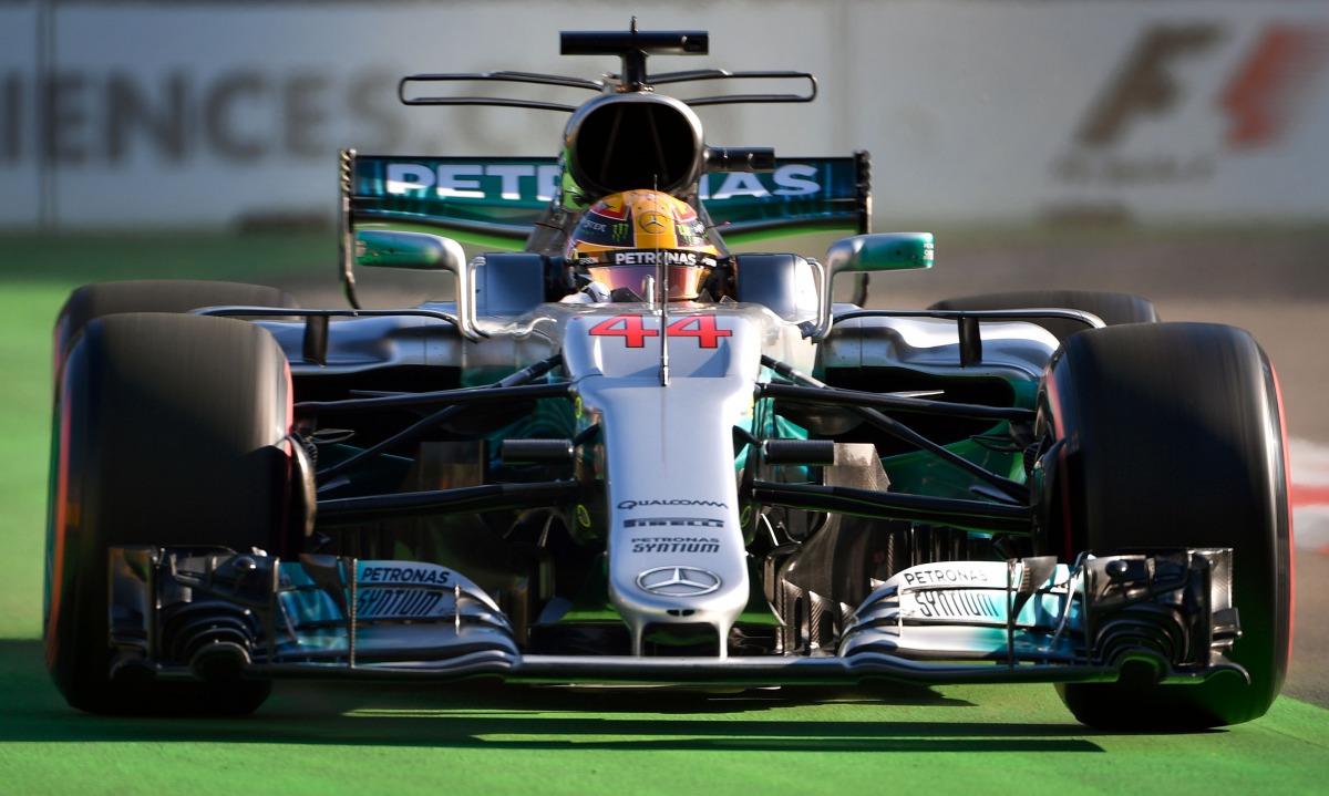 Mercedes' British driver Lewis Hamilton steers his car during the qualifying session for the Formula One Azerbaijan Grand Prix at the Baku City Circuit in Baku on June 24, 2017. (AFP / Alexander NEMENOV)