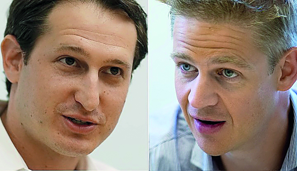 DraftKings Chief Executive Jason Robins (left) and his FanDuel counterpart, Nigel Eccles.