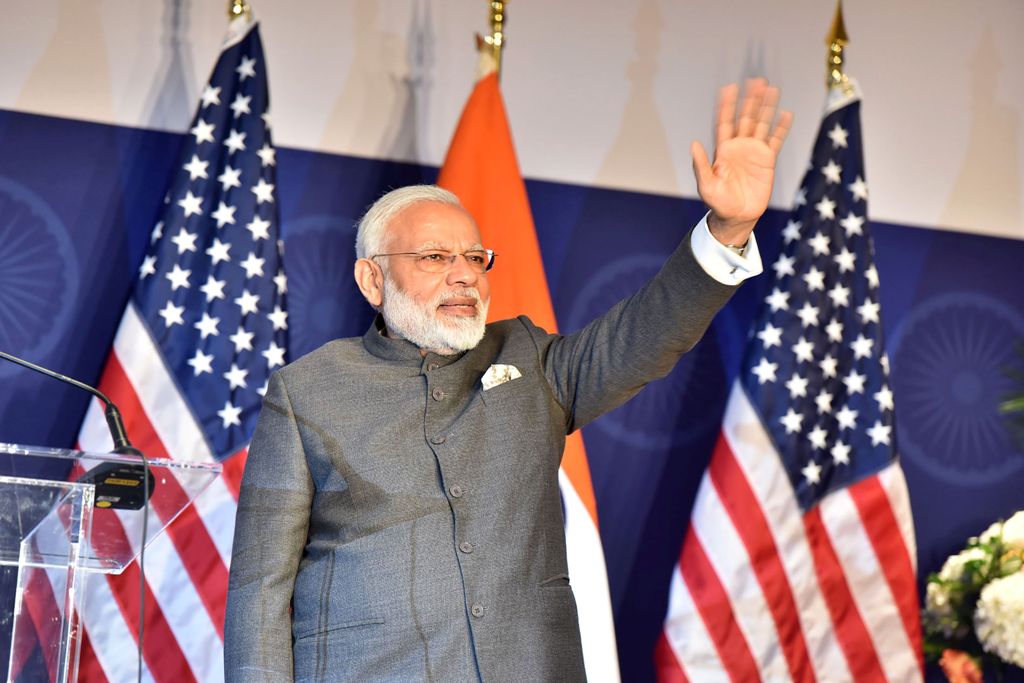 This handout photograph from the Indian Press Information Bureau (PIB) taken on June 25, 2017 shows Indian Prime Minister Narendra Modi attending a reception to meet members of the Indian community in the United States, in Washington DC on June 25, 2017. 