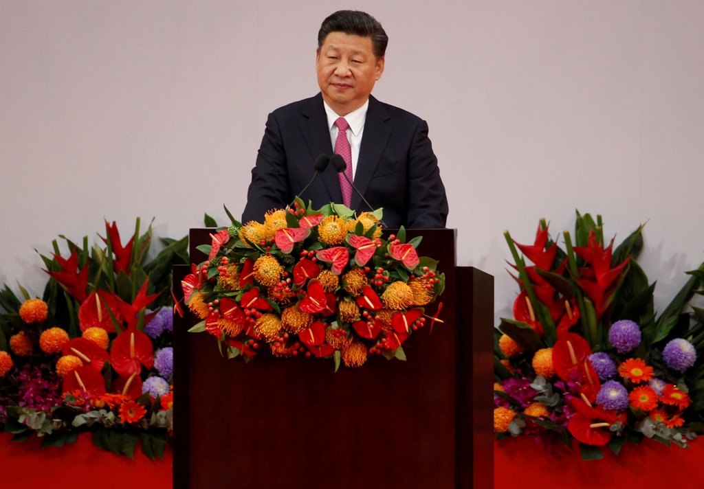 Chinese President Xi Jinping delivers his speech during the 20th anniversary of the city's handover from British to Chinese rule, in Hong Kong, China, July 1, 2017. REUTERS/Bobby Yip
