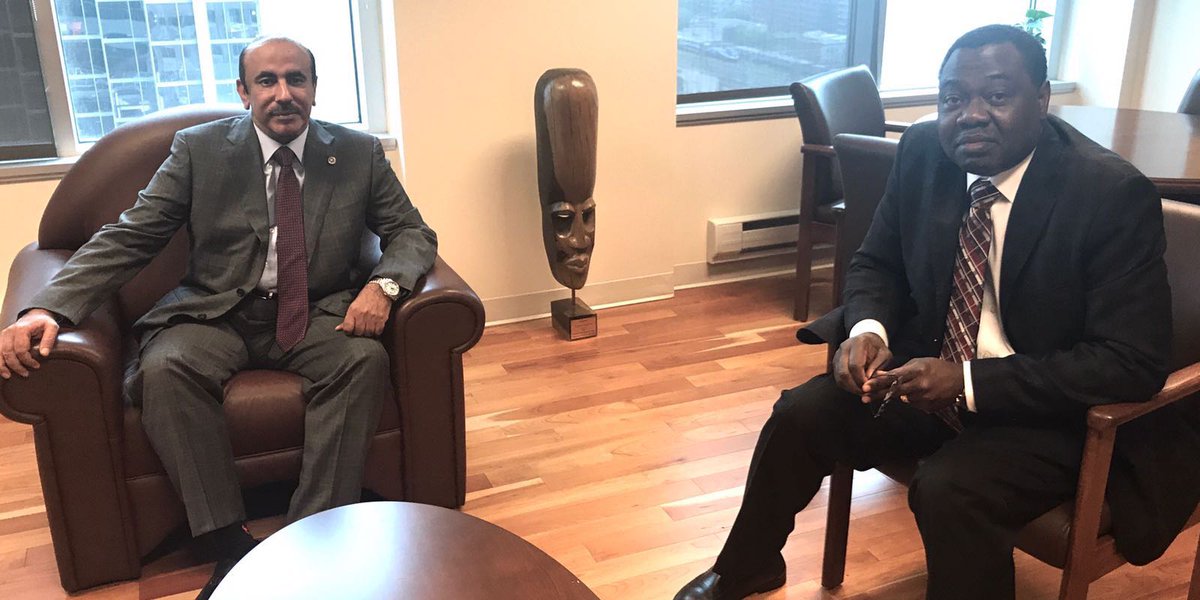 Twitter image of the Minister of Transport and Communications H E Jassim bin Saif Al Sulaiti with President of ICAO Council. 
