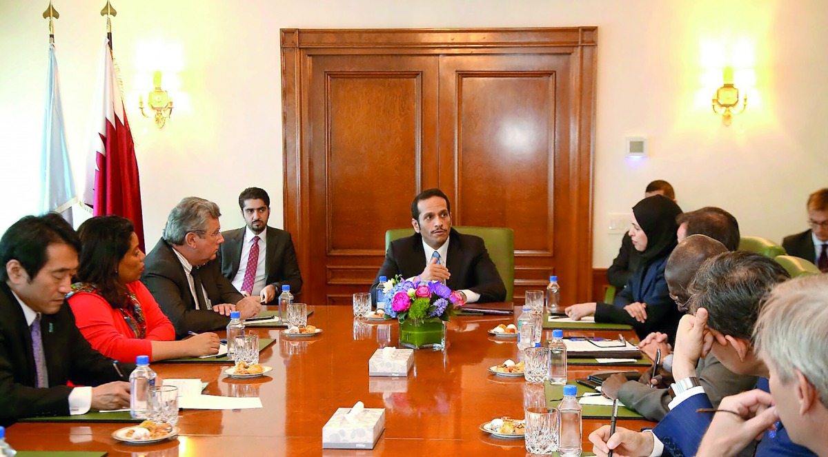 Foreign Minister H E Sheikh Mohammed bin Abdulrahman Al Thani holds meeting with the representatives of the UN Security Council in New York. 