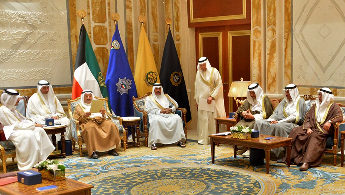 Kuwait's Deputy Prime Minister and Foreign Minister Sheikh Sabah Khalid Al-Hamad Al-Sabah (3rd L) attends a meeting with Foreign Minister of Qatar Mohammed bin Abdulrahman bin Jassim Al-Thani (L) at Bayan Palace in Kuwait City, Kuwait on July 03, 2017. (K