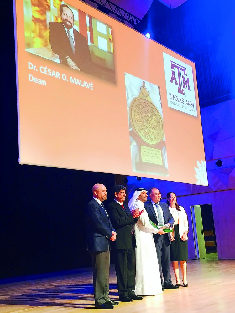 Dignitaries at the QNRF Forum, where Texas A&M University at Qatar was awarded the Best Research Office of Year 2017.