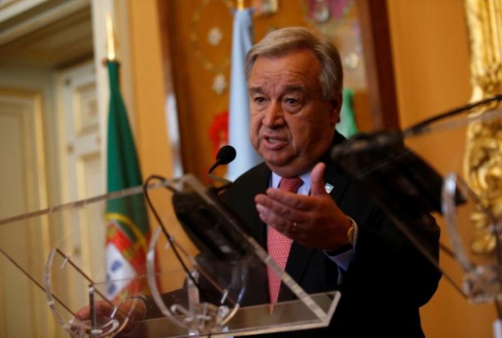 United Nations Secretary-General Antonio Guterres attends a news conference with Portugal's Foreign Affairs minister Augusto Santos (not pictured) at the Necessidades Palace in Lisbon, Portugal July 3, 2017. REUTERS/Rafael Marchante