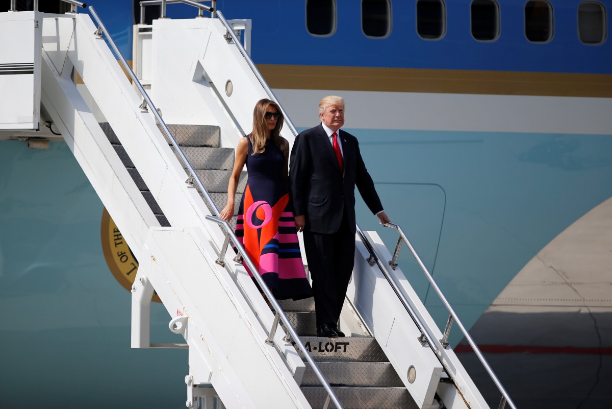 US President Donald Trump and First Lady Melania Trump arrive for the G20 leaders summit in Hamburg, Germany July 6, 2017. (REUTERS/Axel Schmidt)