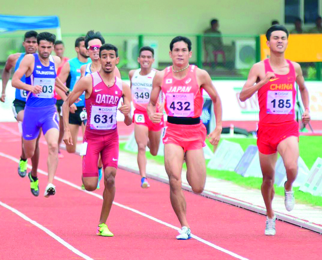 Qatar's Jamal Hairane (#631) competing in the first round of the men's 800 meters of the 22nd Asian Athletics Championship 2017 in Bhubaneswar, Odisha, India yesterday. Hairane and his team-mate Mohamed Nasir, both qualified for today's final.