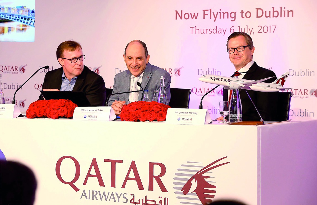 Qatar Airways Group Chief Executive Akbar Al Baker with other officials at the press conference. 