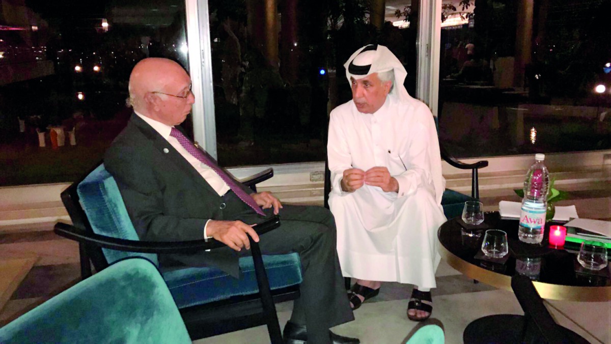 Minister of State for Foreign Affairs, H E Sultan bin Saad Al Muraikhi met Pakistani Prime Minister's Adviser for Foreign Affairs, Sartaj Aziz, on the sidelines of the 44th Session of the OIC Foreign Ministers' meeting in Abidjan. Al Muraikhi also met Vic
