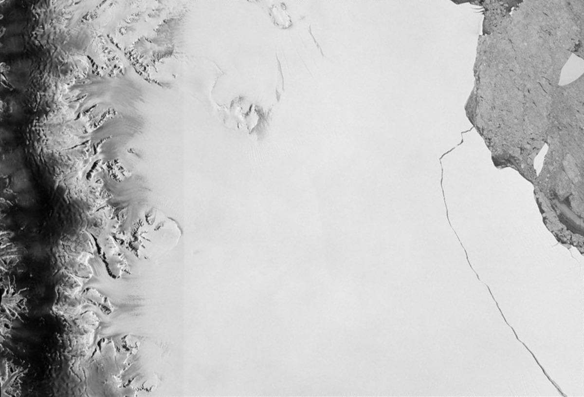 A section of an iceberg – about 6,000 sq km – broke away as part of the natural cycle of iceberg calving off the Larsen-C ice shelf in Antarctica in this satellite image released by the European Space Agency on July 12, 2017. Courtesy ESA/Handout via REUT
