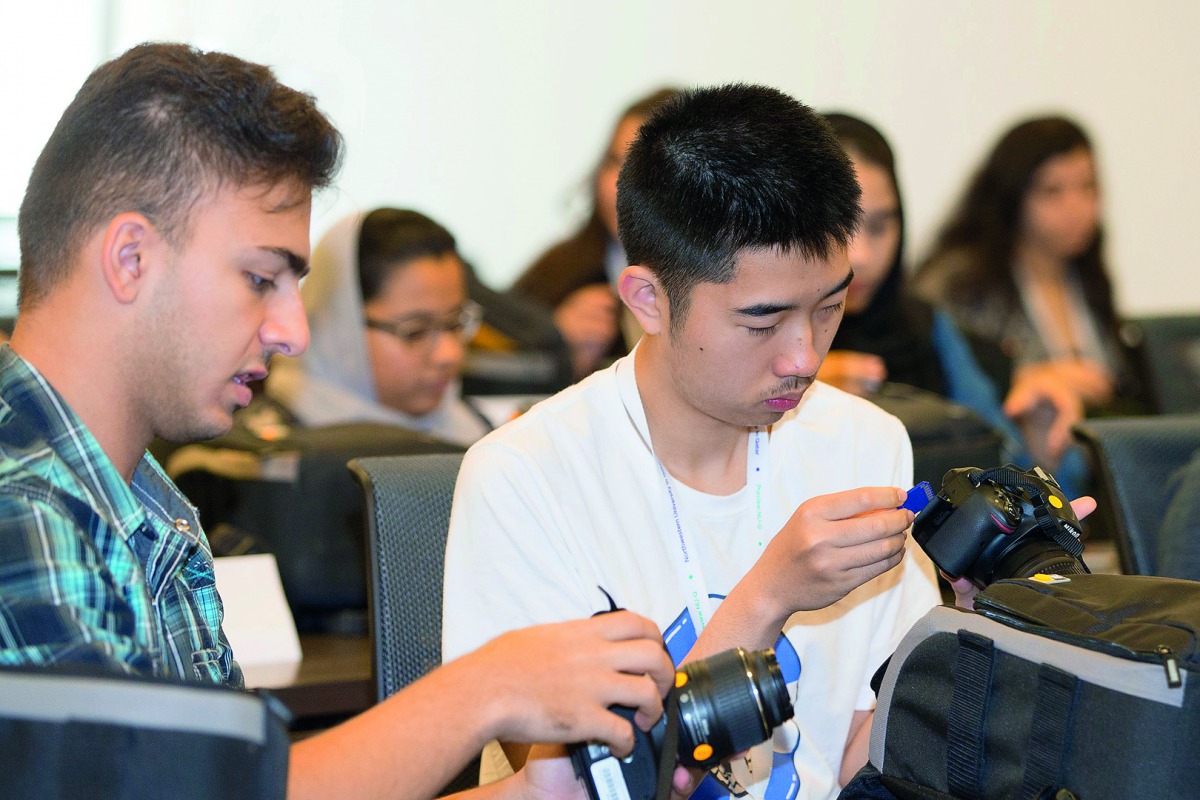 Muaaz Dembinski (left), a student at Dubai American Academy, and Peiheng Wu of Riverstone International School in the US, during the workshop. 
