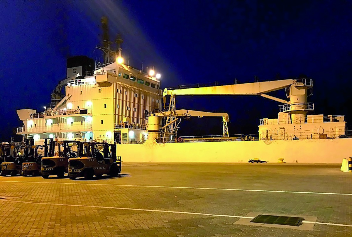 A ship from Turkey carrying approximately 4,000 tonnes of food arrives at Hamad Port in Doha recently.