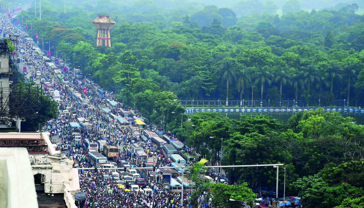 Supporters of the Trinamool Congress Party attending a mass meeting addressed by West Bengal Chief Minister and TMC Chief Mamata Banerjee in Kolkata, yesterday.