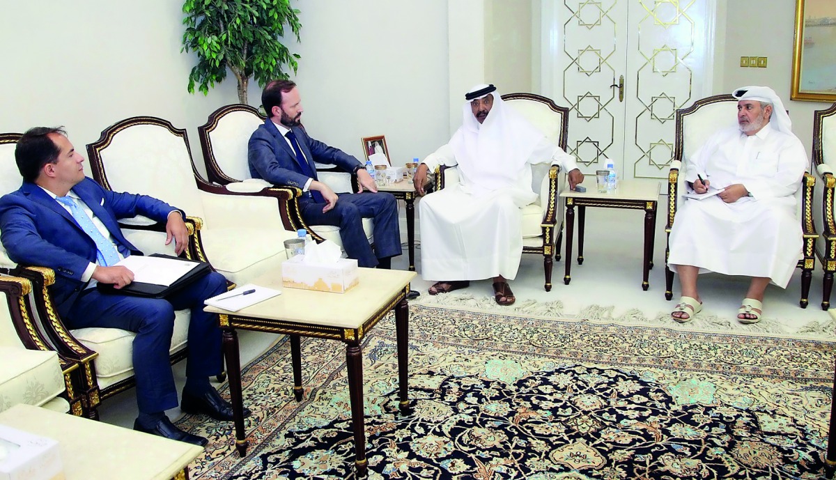 Speaker of the Advisory Council, H E Mohammed bin Mubarak Al Khulaifi, and Secretary-General of the Shura Council, Fahd bin Mubarak Al Khayarin, with Ambassador of the Republic of Mexico to Qatar Francisco Niembro, during a meeting in Doha yesterday.