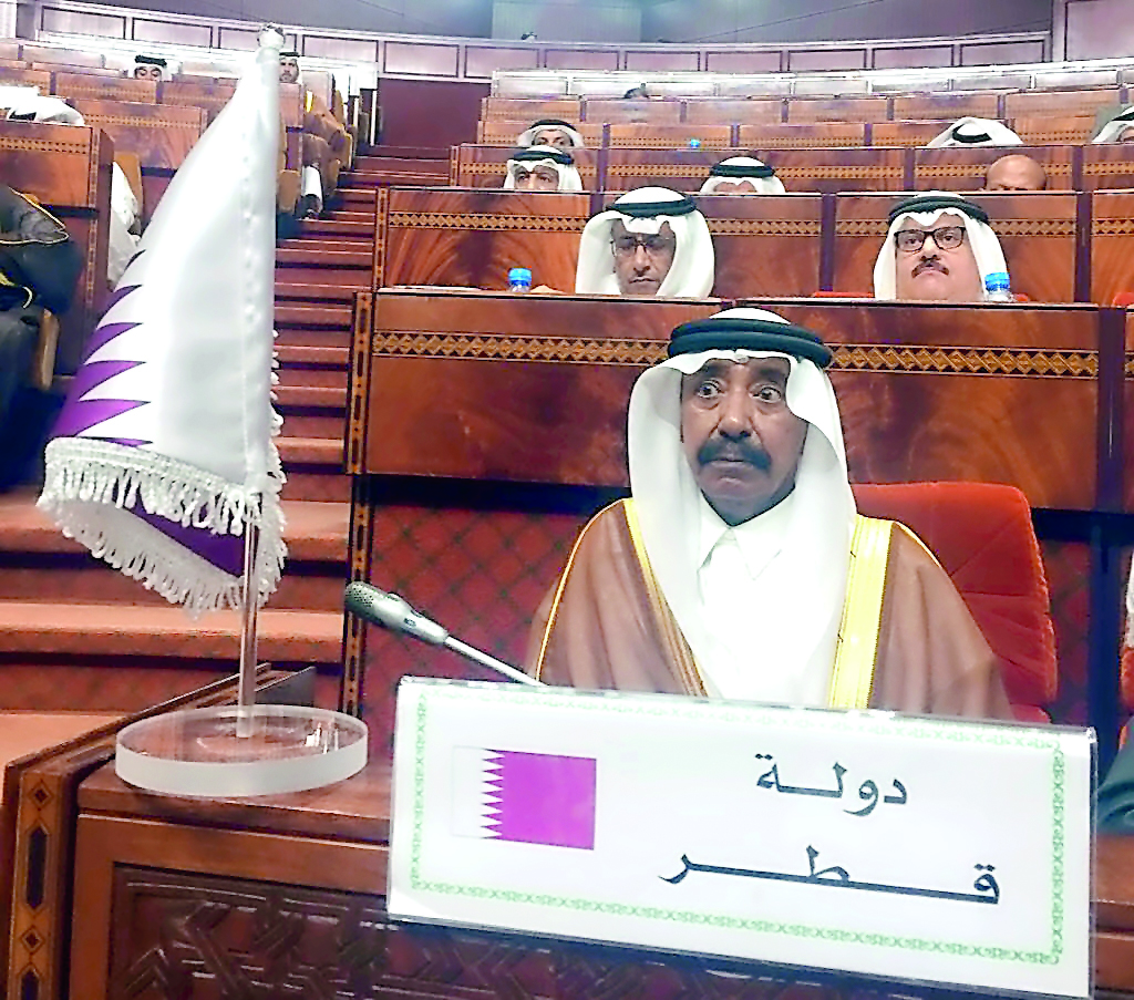 Speaker of the Advisory (Shura) Council, H E Mohammed bin Mubarak Al Khulaifi, at the Emergency Conference of Arab Parliamentary Union (APU) in the Moroccan city of Rabat.