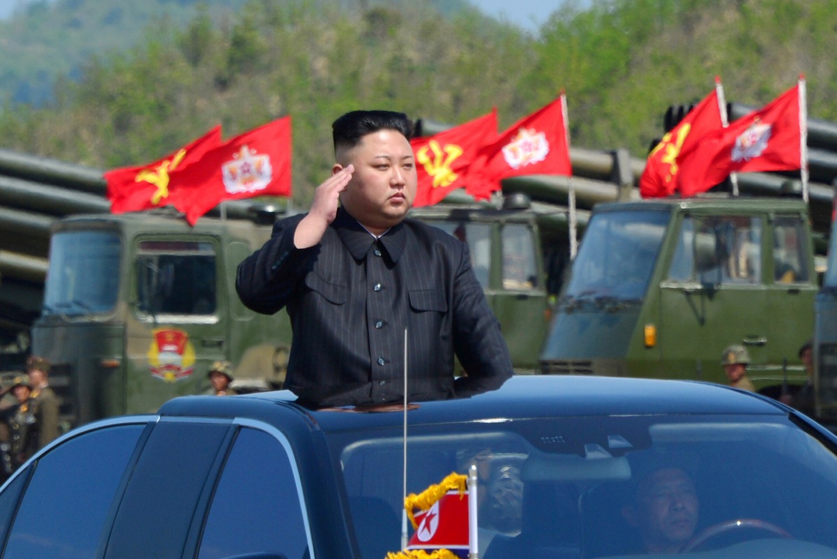 North Korea's leader Kim Jong Un watches a military drill marking the 85th anniversary of the establishment of the Korean People's Army (KPA) in this handout photo by North Korea's Korean Central News Agency (KCNA) made available on April 26, 2017. (KCNA/