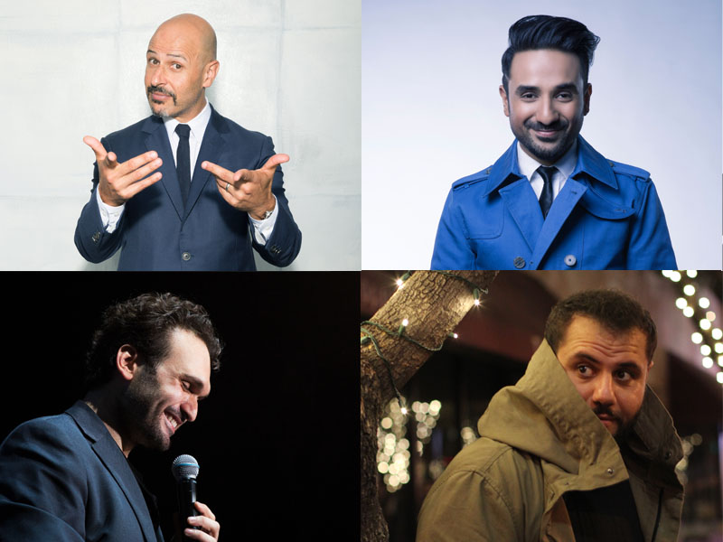 Clockwise from top left: Maz Jobrani, Vir Das, Nemr and Mo Amer 
