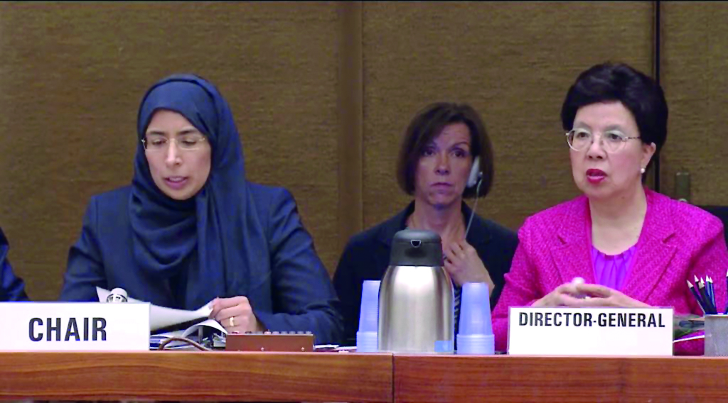 H E Dr Hanan Mohamed Al Kuwari, Minister of Public Health, during the World Health Assembly’s meeting, held in Geneva.