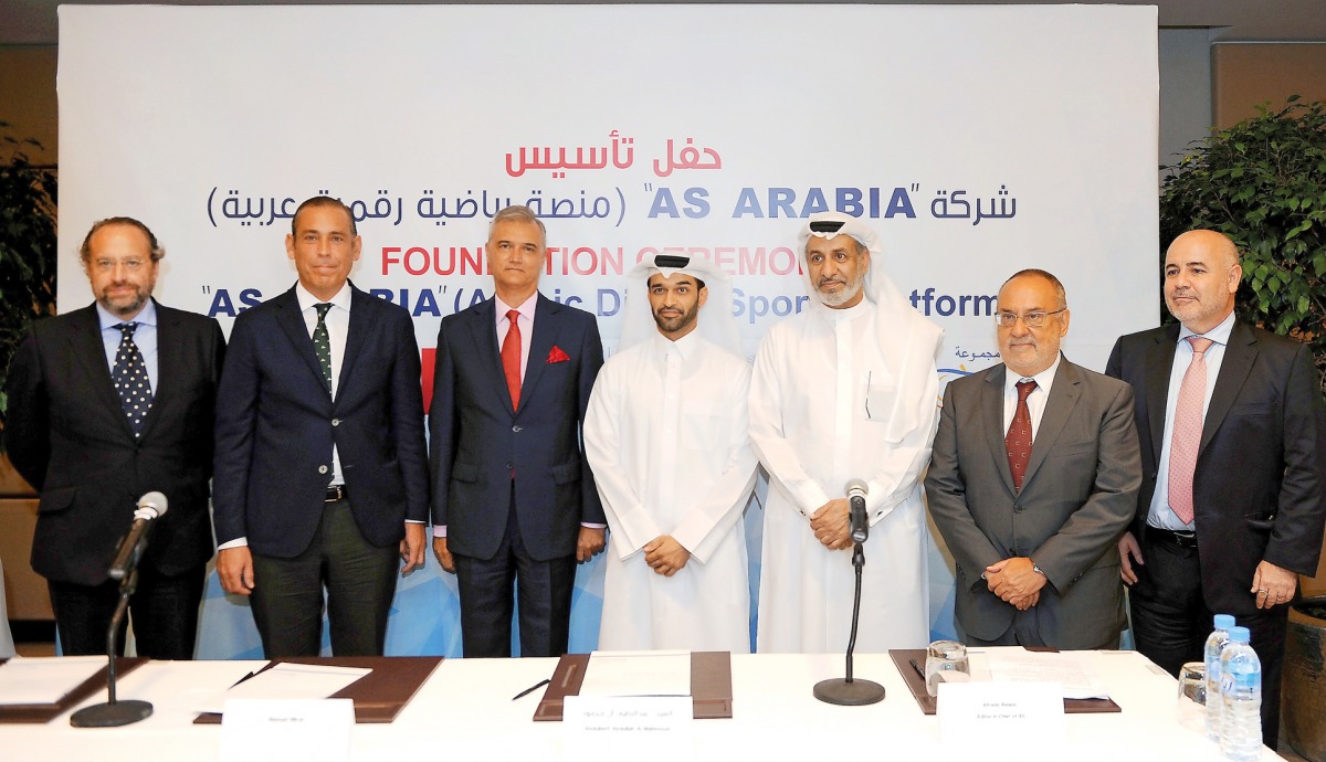 Abdul Latif bin Abdullah Al Mahmoud (third right), CEO of Dar Al Sharq Group; Manuel Mirat (second left), CEO of Spanish Priza Group; with Hassan Thawadi (centre), Secretary-General of Supreme Committee for Delivery and Legacy; Ramy Salama (third left), A