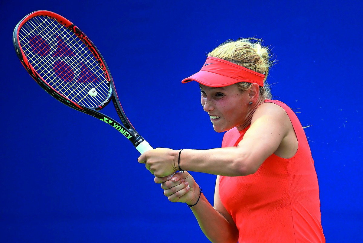 Donna Vekic of Croatia plays a shot against Eugenie Bouchard of Canada during the fourth day of the Rogers Cup at Aviva Centre in Toronto, Canada on Tuesday. The Canadian lost 6-3, 6-4.