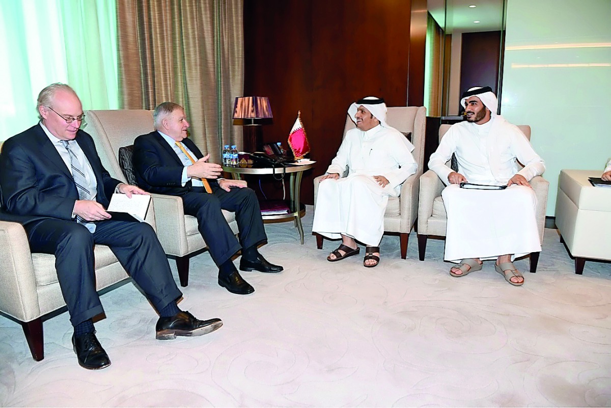 Foreign Minister H E Sheikh Mohamed bin Abdulrahman Al Thani met the envoys of the US Secretary of State — Retired General Anthony Zinni and Deputy Assistant Secretary of State for Arabian Gulf Affairs in the Near East Bureau at the US Department of State
