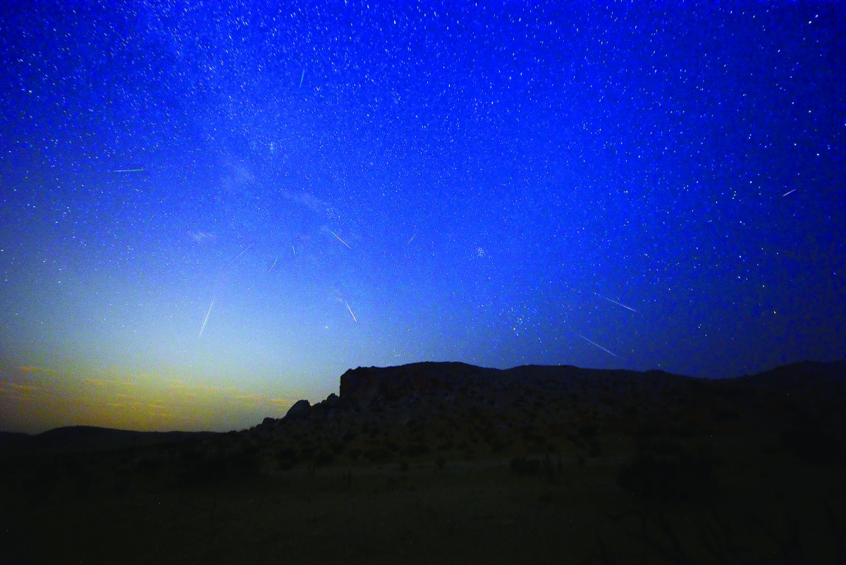 Perseid meteor shower streaks across the sky over Al Amriyah near Saudi border in 2016. The spectacular shower, which gets its name from the Perseus constellation, is an annual cosmic event, witnessed all over the world for two days, peaking on Friday nig