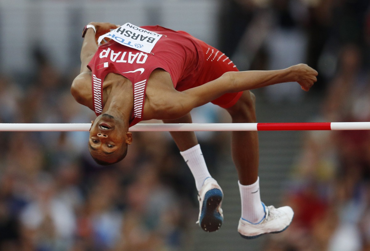 Qatar’s Mutaz Essa Barshim  in action in men’s high jump final at World Athletics Championships, London Stadium, August 13, 2017 (Reuters/Phil Noble) 