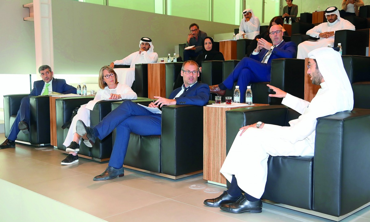 Qatar Foundation officials briefing a press delegation from France and Belgium at its headquarters in Education City.