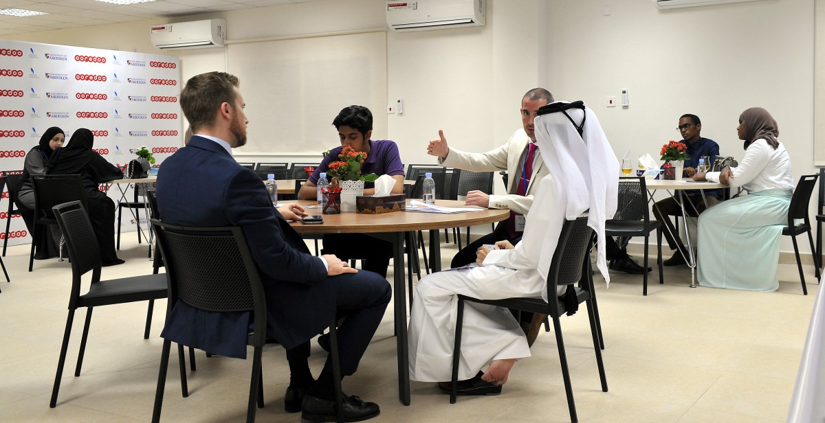 AFG College staff interacting with students as part of the open days event at the college campus yesterday. 
Pic: Kammutty VP / The Peninsula 