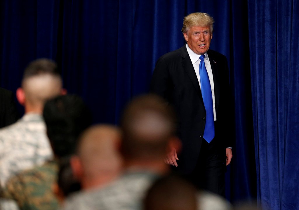 U.S. President Donald Trump arrives to announce his strategy for the war in Afghanistan during an address from Fort Myer, Virginia, U.S., August 21, 2017. REUTERS/Joshua Roberts
