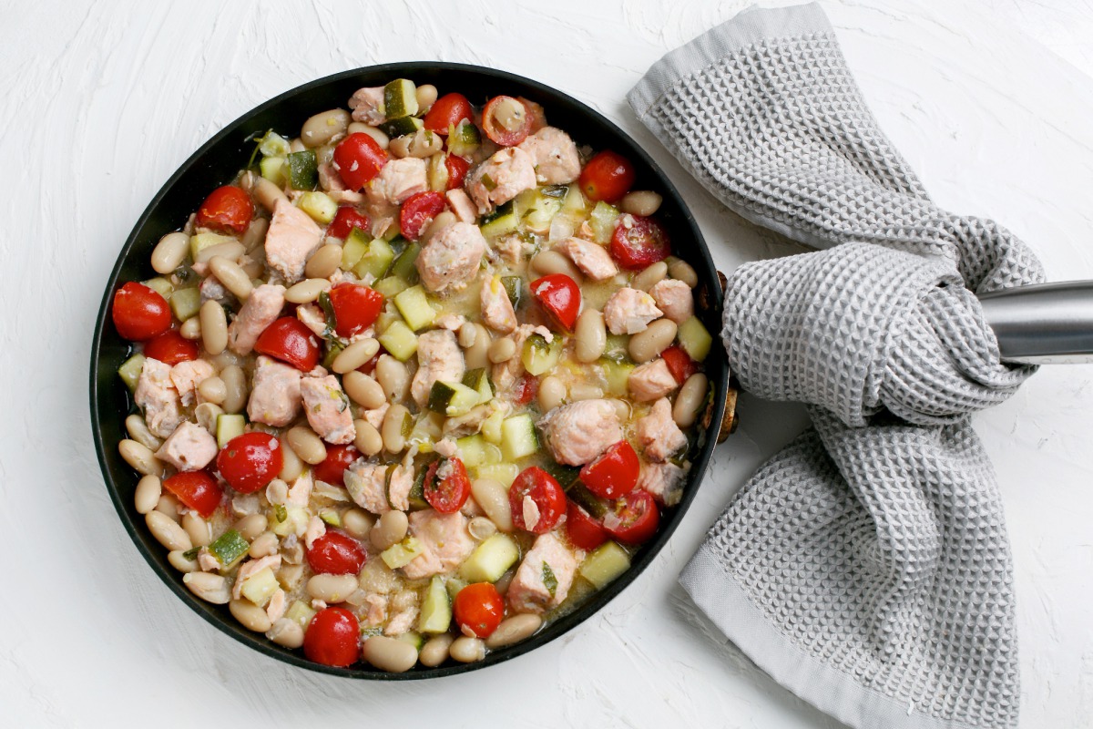 Lemon-Tarragon Salmon and White Bean Skillet. (Photo by Deb Lindsey for The Washington Post)
