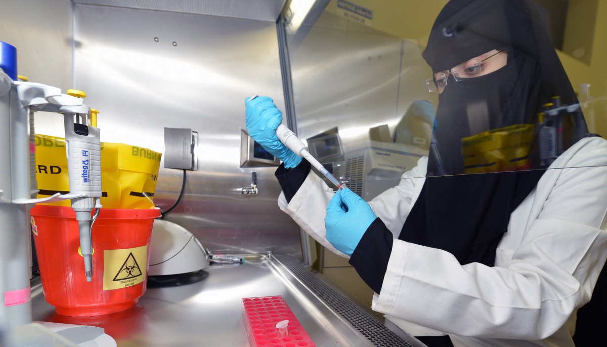 A Qatar University researcher at the lab.