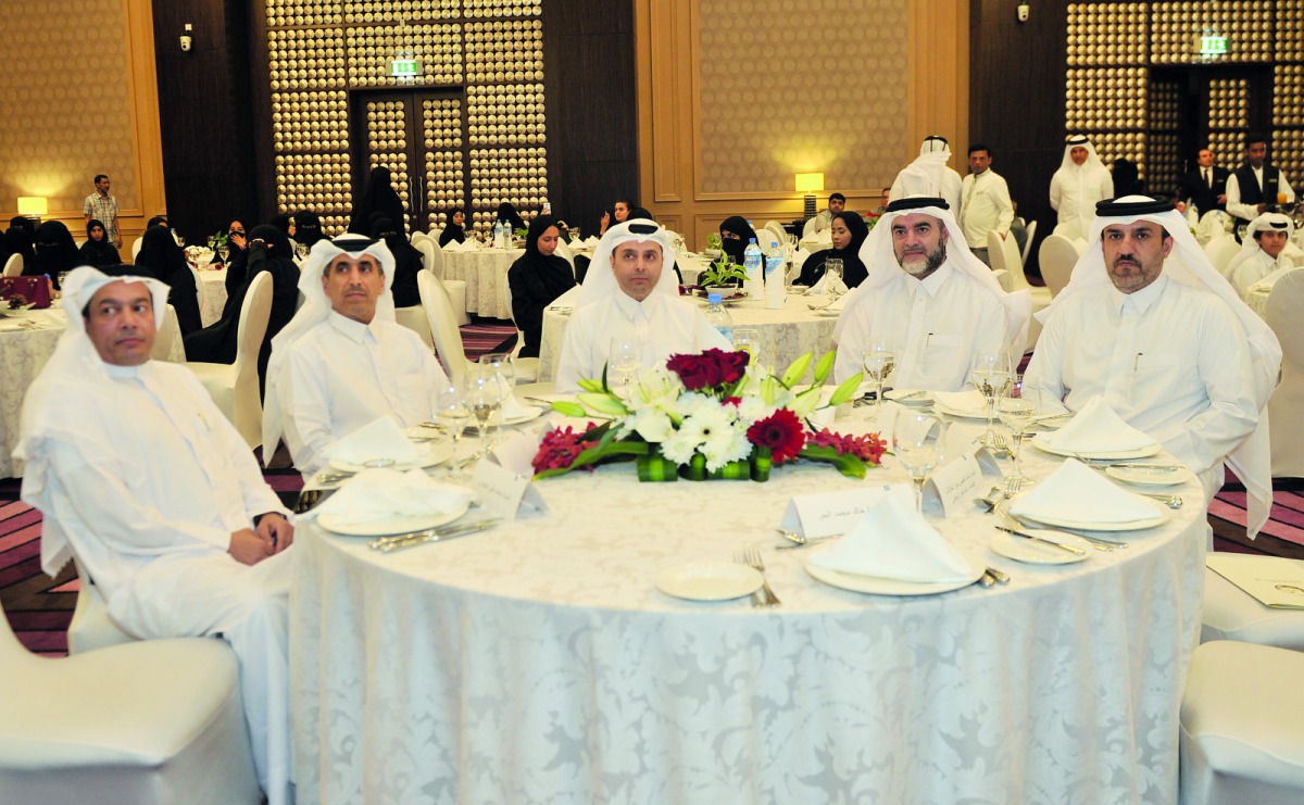 Minister of Education and Higher Education H E Dr Mohammed Abdul Wahed Ali Al Hammadi with other officials during the welcoming ceremony for teachers at Rotana City Center yesterday. Pic Baher Amin/ The Peninsula