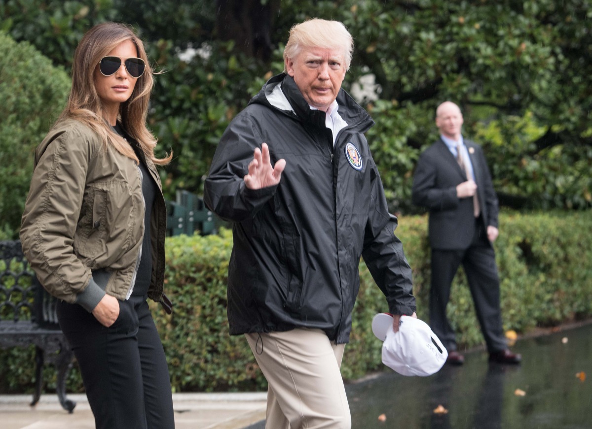 US President Donald Trump and First Lady Melania Trump depart the White House in Washington DC on August 29, 2017, for Texas to view the damage caused by Hurricane Harvey (AFP / Nicholas Kamm) 