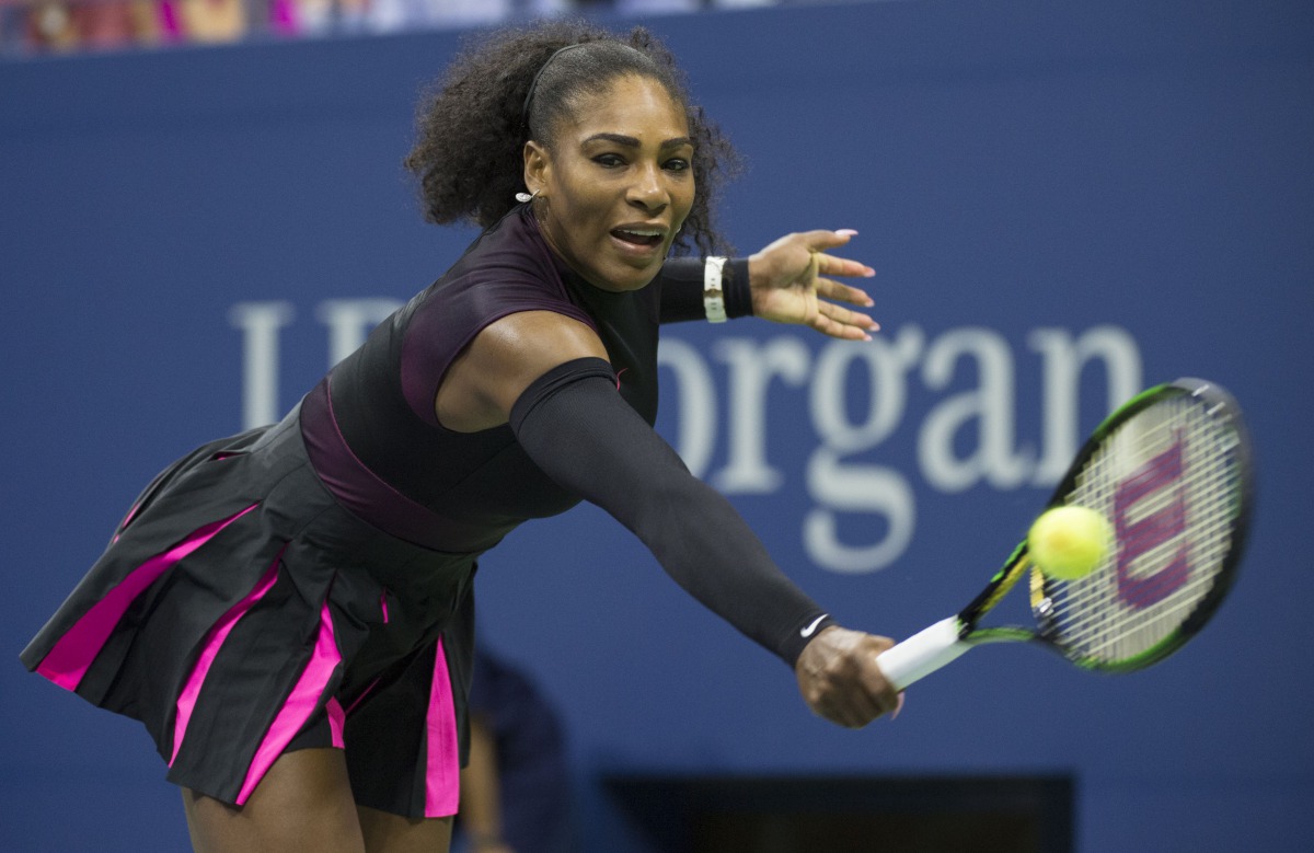 This file photo taken on September 01, 2016 shows Serena Williams of the US hit a return to Vania King of the US during their 2016 US Open women's singles match at the USTA Billie Jean King National Tennis Center on September 1, 2016 in New York. (AFP / D