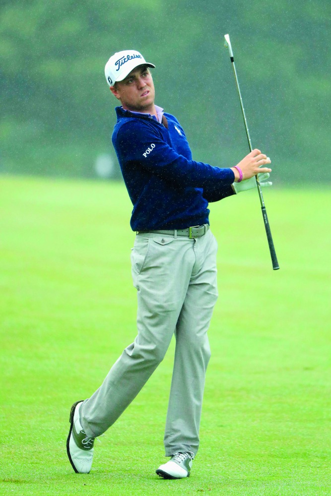 Justin Thomas of the United States plays a shot on the 14th hole during round three of the Dell Technologies Championship at TPC Boston in Norton, Massachusetts on Sunday.