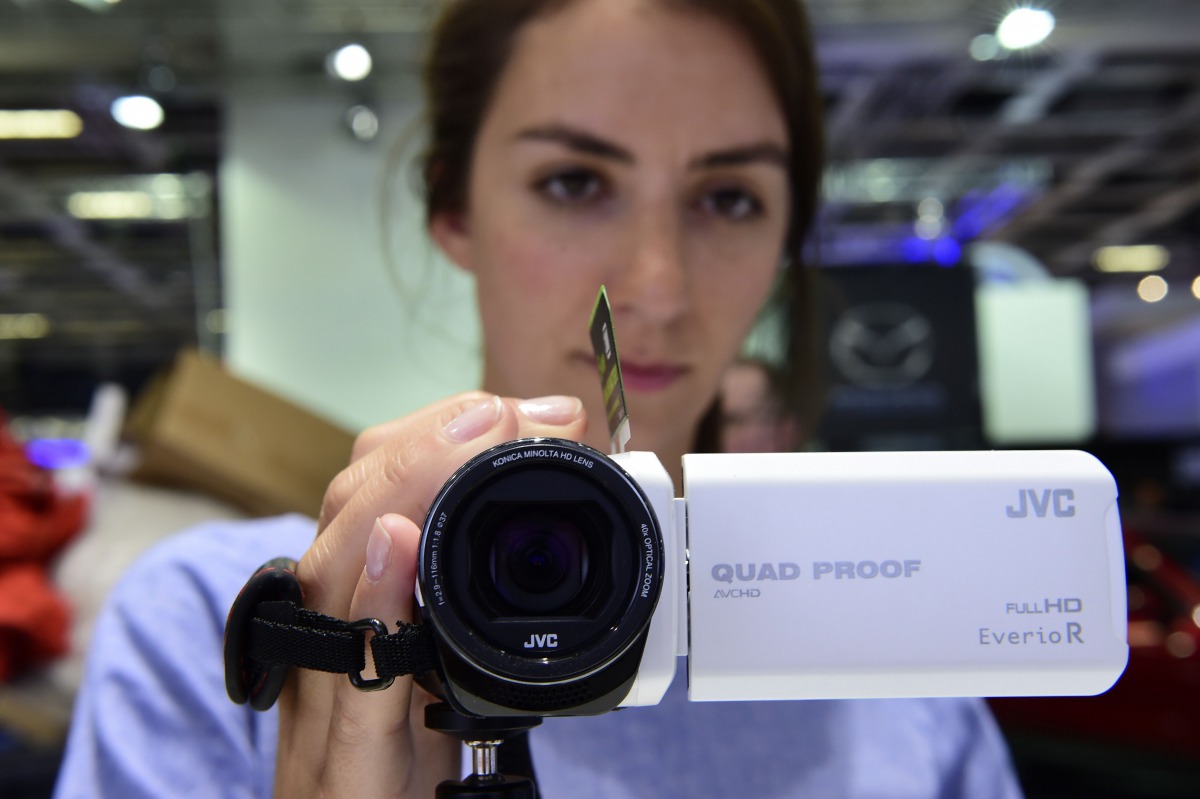 A quadproof camcorder is presented at the booth of JVC at the IFA (Internationale Funkausstellung) electronics trade fair in Berlin on September 1, 2016. The IFA is considered the worldwide biggest leading fair for entertainment electronics, IT and househ