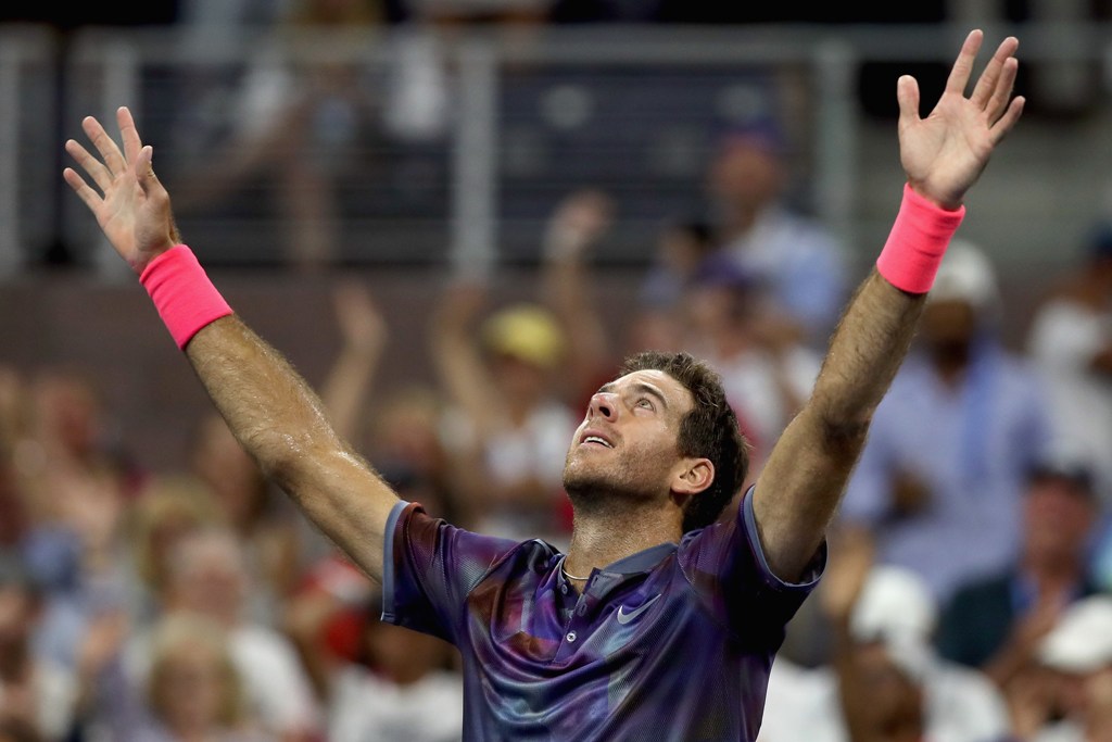 Juan Martin del Potro of Argentina celebrates after defeating Dominic Thiem of Austria in their fourth round Men's Singles match on Day Eight of the 2017 US Open at the USTA Billie Jean King National Tennis Center on September 4, 2017 in the Flushing neig