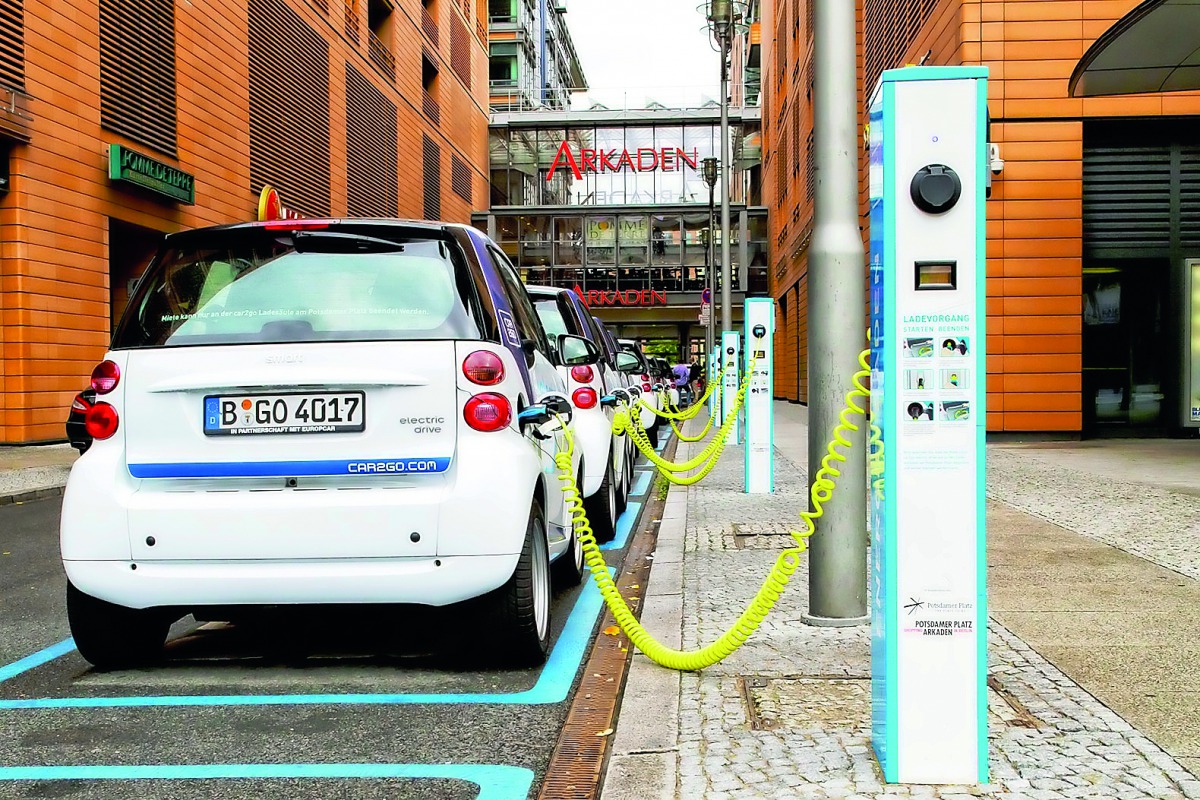 Electric cars seen charging up at a power station in Denmark in this file picture.