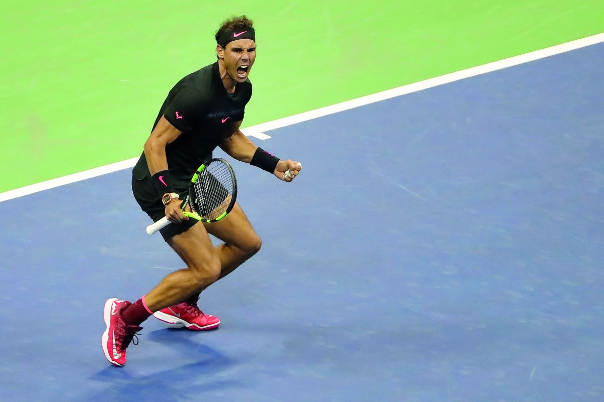 Rafael Nadal of Spain celebrates after match point against Juan Martin del Potro of Argentina during the second semi-final on Friday. Nadal won 4-6, 6-0, 6-3, 6-2.