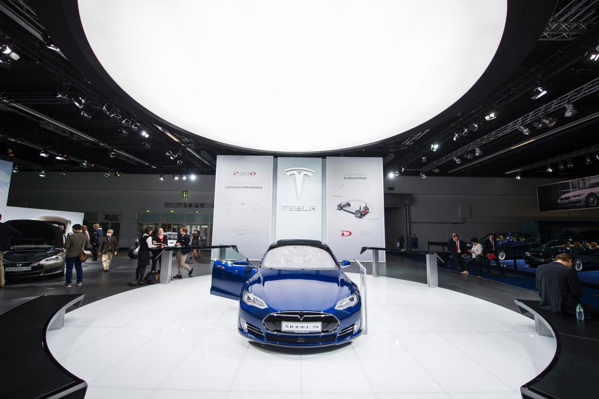 This file photo taken on September 16, 2015 shows the Model S of  Tesla Motors during a press day of the 66th IAA auto show in Frankfurt am Main, western Germany. 