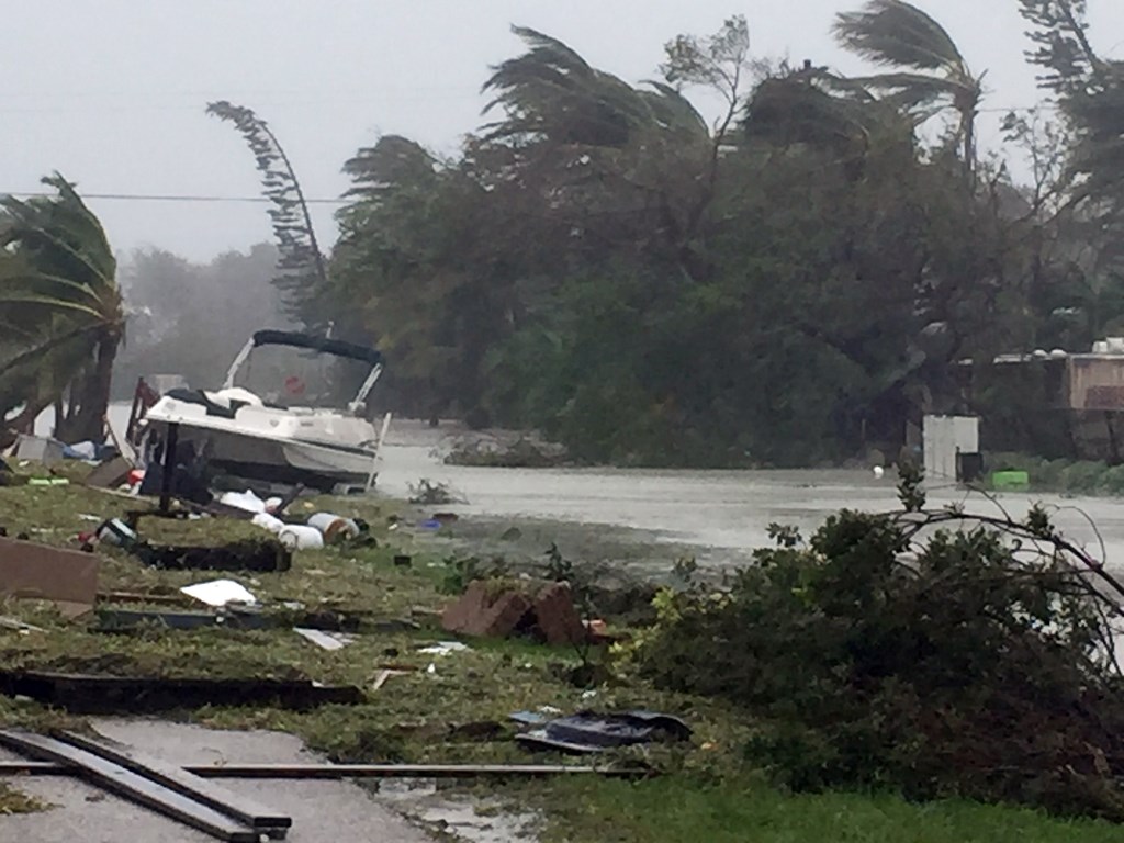 ISLAMORADA, FL: Debris is shown strewn along a roadway in the wake of powerful Hurricane Irma on September 11, 2017 in Isamorada, a village encompassing six of the Florida Keys. Marc Serota/Getty Images/AFP