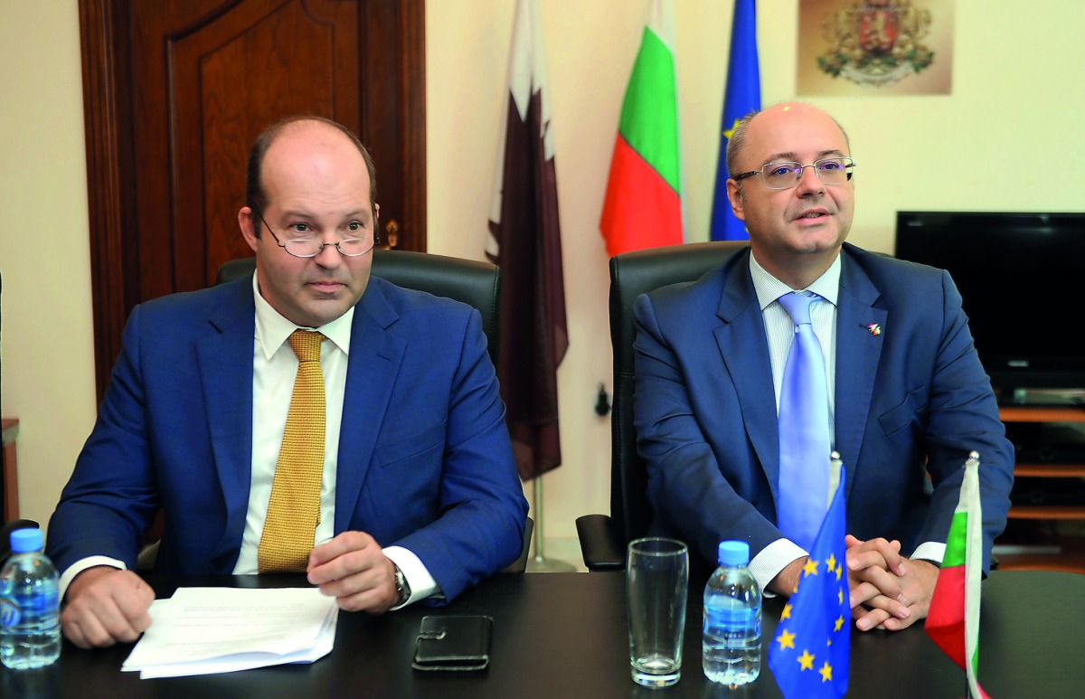 Bulgarian Ambassador Metin Kazak (right) and EUNIC Qatar Cluster President Olivier Deseez at the press conference at the Bulgarian Embassy. Pic: Abdul Basit / The Peninsula