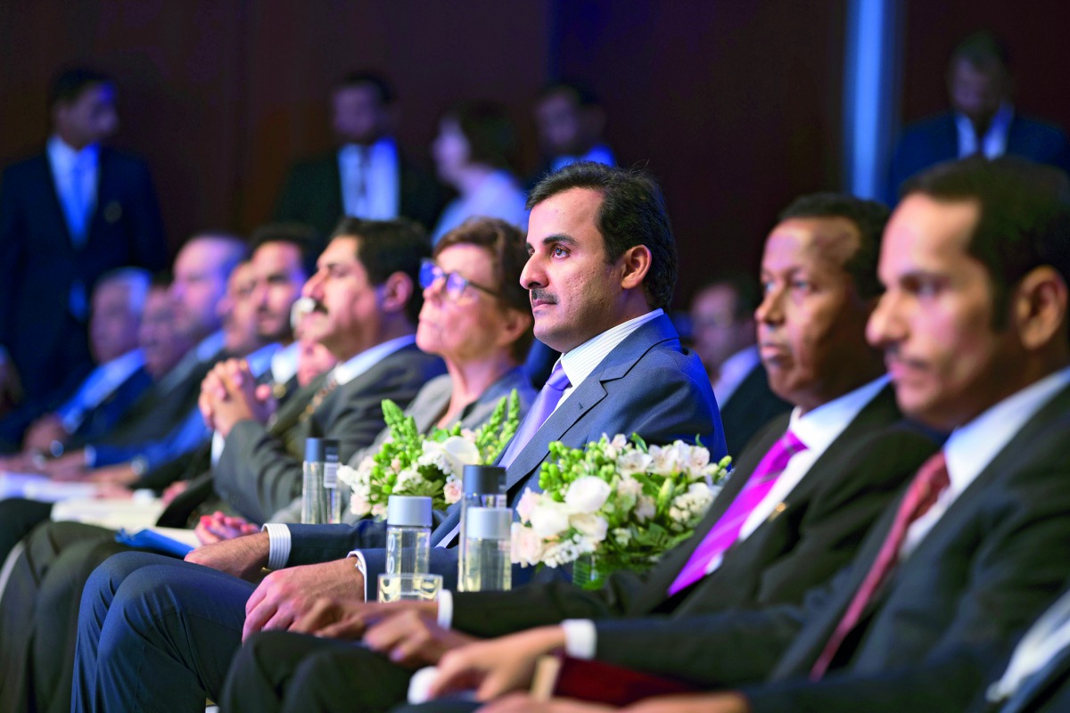 Emir H H Sheikh Tamim bin Hamad Al Thani at the opening of the US-Islamic World Forum in New York, yesterday.