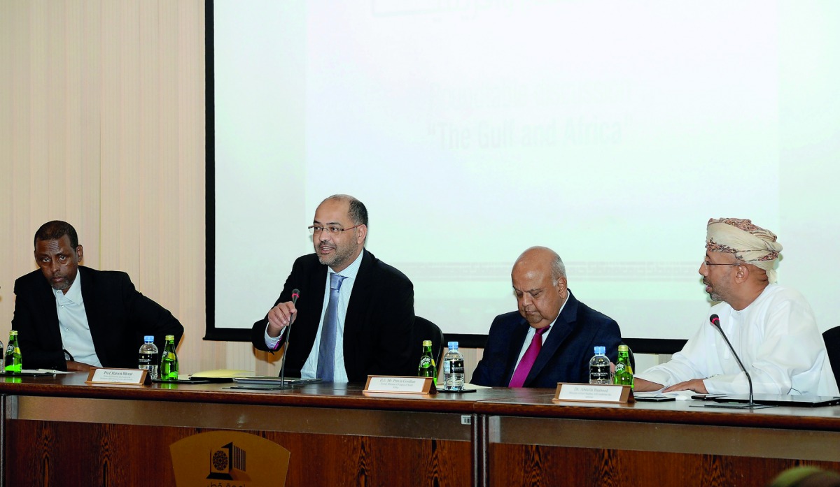 From left: Dr Afyare Elmi, Associate Professor of Gulf Studies, Qatar University; Prof Haroon Bhorat, Professor of Economics and Director of the Development Policy Research Unit, University of Cape Town; Pravin Gordhan, former minister of finance, South A