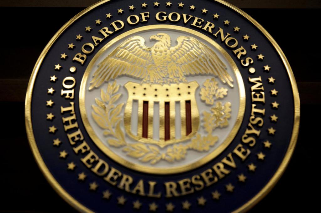 FILE PHOTO - The seal for the Board of Governors of the Federal Reserve System is on display in Washington, DC, U.S. on June 14, 2017. REUTERS/Joshua Roberts/File Photo.