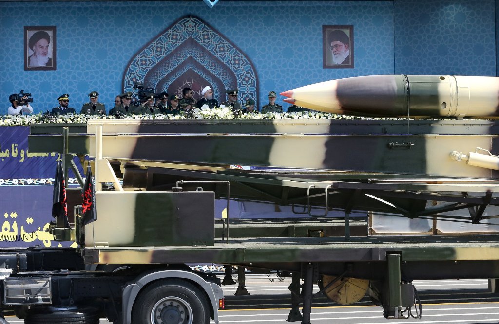 Missiles are displayed as Iranian President Hassan Rouhani attends an armed forces parade in Tehran, Iran, September 22, 2017. President.ir