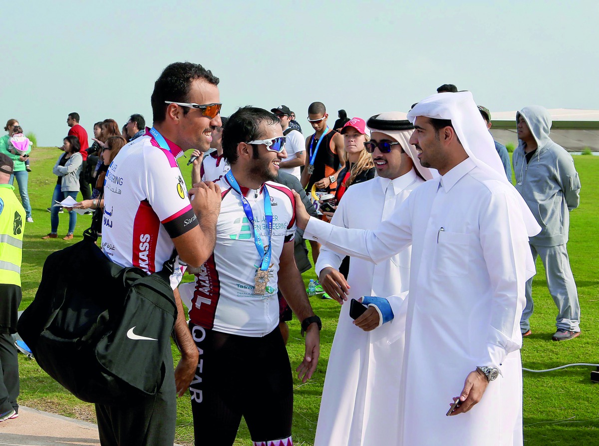 The Qatar Cycling &Triathlon Federation (QCTF), Board Member Prof Dr Nasser Al Mohannadi (right) during one of the event organised by QCTF in this file picture.