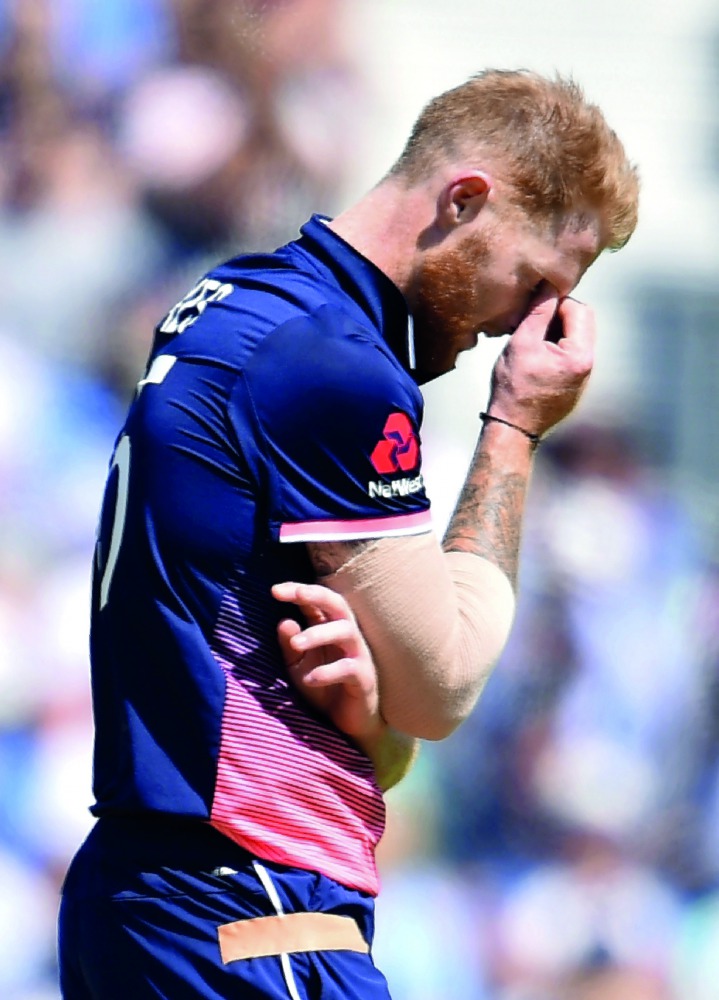 This file photo taken on June 01, 2017 shows  England’s Ben Stokes reacts while bowling during the ICC Champions trophy match against  Bangladesh at the Oval in London.