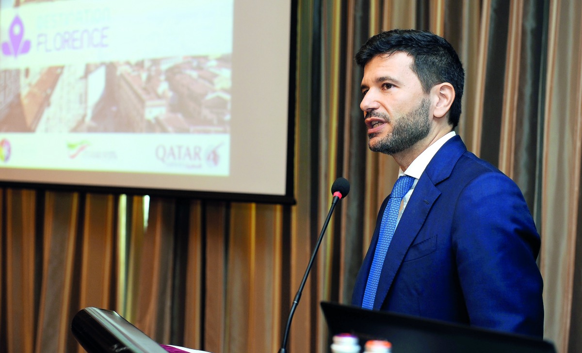 Pasquale Salzano, Ambassador of Italy to Qatar, addressing a Tourism Workshop at the St Regis Hotel in Doha yesterday. Pic: Salim Matramkot / The Peninsula